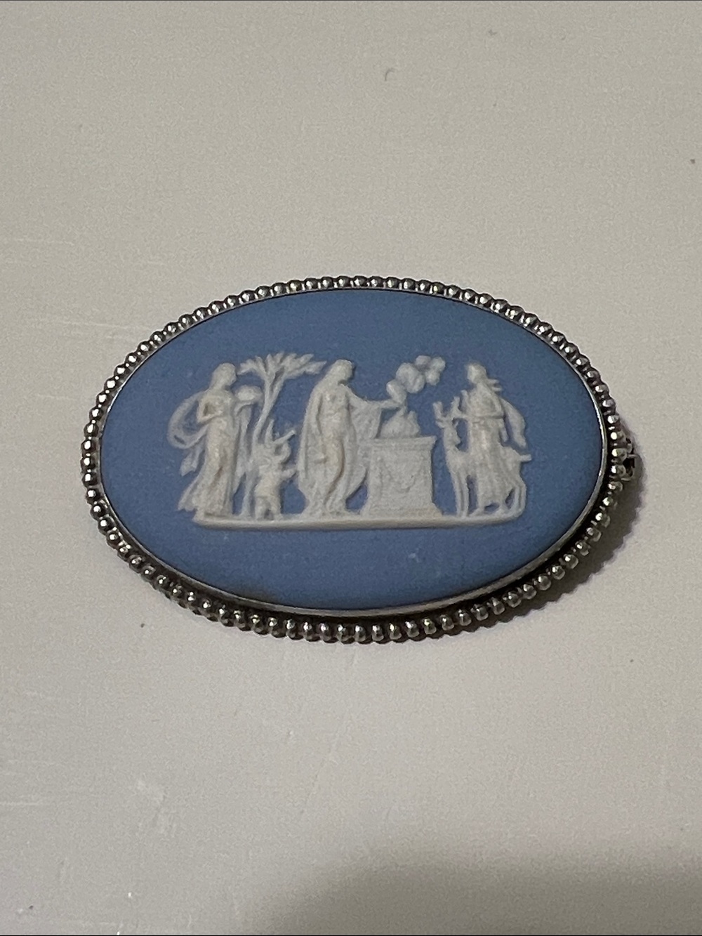 Vintage Wedgwood blue Jasperware cameo brooch